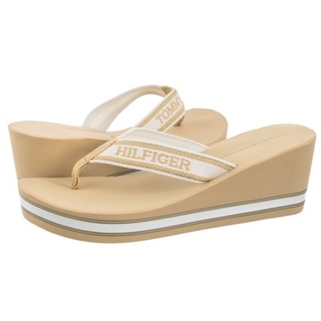 Buty Japonki na Koturnie Damskie Tommy Hilfiger Wedge Beach Beżowe