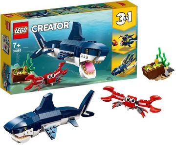 LEGO Creator 3w1 Morskie stworzenia klocki 31088 Rekin Krab Kałamarnica 7+