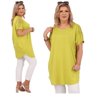 BAWEŁNIANA BLUZKA OVERSIZE TSHIRT Z KRÓTKIM RĘKAWEM LETNIA LUŹNA PLUS SIZE