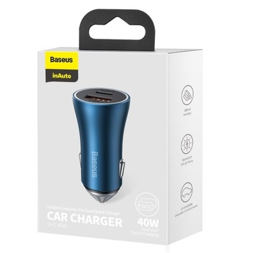 БЛОК ПИТАНИЯ АВТОМОБИЛЬНОГО ЗАРЯДНОГО УСТРОЙСТВА BASEUS 1X USB-C USB-A QC 4.0 PD 40 Вт