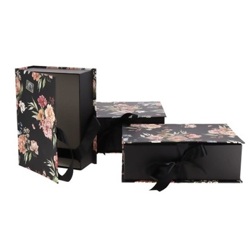 Pudełko na prezent kwiaty flowerbox książka flower box czarny duże L