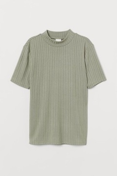 H&M top zielony khaki stójka golf półgolf prążki podkoszulek prążkowany y2k