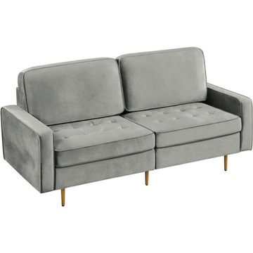 WYGODNA SOFA 2-OSOBOWA Z METALOWYMI ZŁOTYMI NOGAMI SZARA YAHEETECH 614067GR