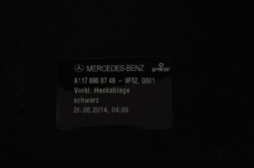 MERCEDES C117 CLA220D 2014 RHD ZADNÍ POLIČKA KUFRU KRYT NÁKLAD