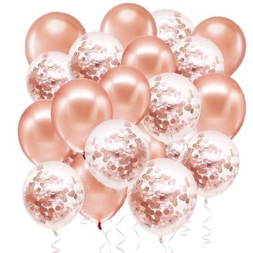 BALONY RÓŻOWE ZŁOTO Z KONFETTI mix ROSE gold 20szt