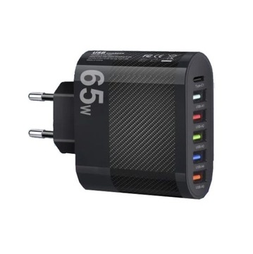 ZASILACZ ŁADOWARKA 230V 65W 6 PORTÓW USB USB-C SZYBKIE ŁADOWANIE QC 3.0 PD