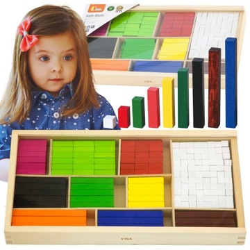 MONTESSORI KLOCKI CUISENAIRE'A NAUKA LICZENIA PATYCZKI MATEMATYCZNE VIGA