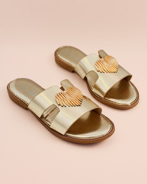 ЖЕНСКИЕ ТАПОЧКИ ЗОЛОТЫЕ С ДЕКОРАЦИЕЙ OLIS 39