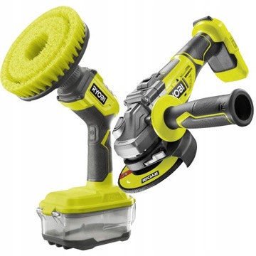 ПОВОРОТНАЯ МОЮЩАЯ ЩЕТКА RYOBI R18CPS + УГЛОВАЯ ШЛИФРОВОЧНАЯ МАШИНА 125мм R18AG7 18В