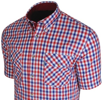 L-Męska koszula z bawełny 100% w kratę z dwoma kieszeniami na patkę #75