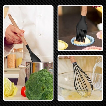 ZESTAW PRZYBORÓW KUCHENNYCH PRZYBORY KUCHENNE SILIKONOWE DREWNIANE 12 EL