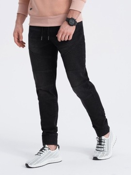 Spodnie męskie joggery jeansowe z przeszyciami czarne V3 OM-PADJ-0113 XXL