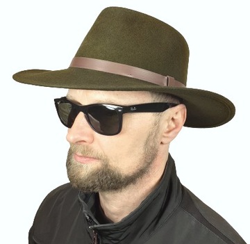 Kapelusz filcowy MYŚLIWSKI wełna Skoczów zielony khaki 60cm DUŻE RONDO