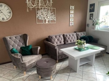 ZESTAW SKANDYNAWSKI NAROŻNIK FOTEL USZAK+PODNÓŻEK