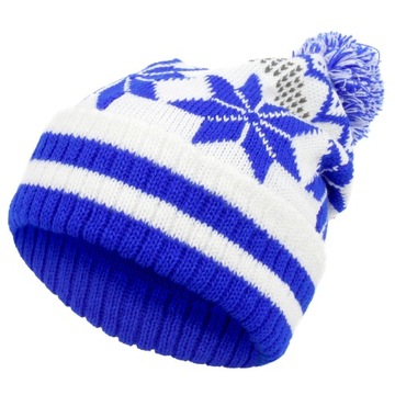 W330B CZAPKA ZIMOWA BEANIE NORWESKA POMPON NIEBIES