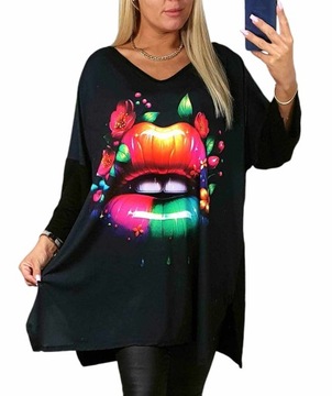 BLUZKA PLUS SIZE TUNIKA 50/52/54/56 rękaw 3/4 dekolt asymetryczna usta