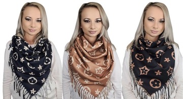 3 KOLORY Szalik CHUSTA szal damski brąz czarny beż
