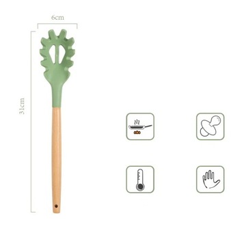 1Pcs Silicone Wood Soup Spoon Spatula Brush Scraper Avocado Green Oil