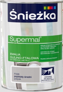 Snieżka Supermal Emalia olejno-ftalowa Popielaty średni połysk PO TERMINIE