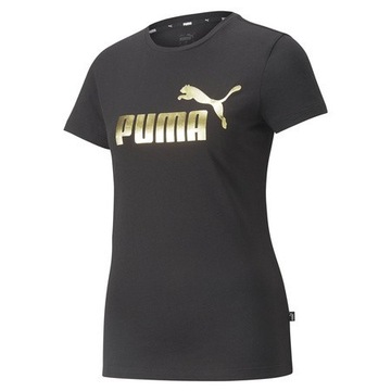 Puma Koszulka Damska Okrągły Dekolt Złote Duże Logo 84830301 # M