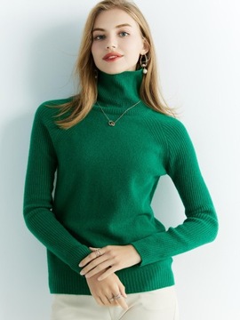 SWETER 100% WEŁNA MERINO GOLF ZIELONY L