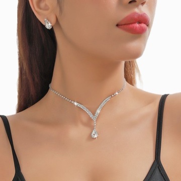 NASZYJNIK DAMSKI KRYSZTAŁ Bling Cyrkonia Lśniący 30+17cm