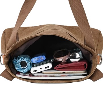 ЖЕНСКАЯ СУМКА НА ПЛЕЧЕ, ВМЕСТИТЕЛЬНАЯ, ПРОЧНАЯ, БОЛЬШАЯ КОРИЧНЕВАЯ КАНВАСНАЯ СУМКА