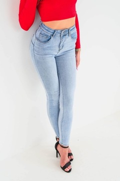 Jasne jeansowe spodnie damskie modelujące rurki PUSH UP wysoki stan S