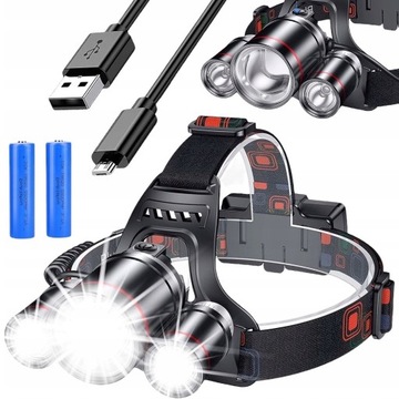 LATARKA CZOŁOWA CZOŁÓWKA LED AKUMULATORY KABEL USB