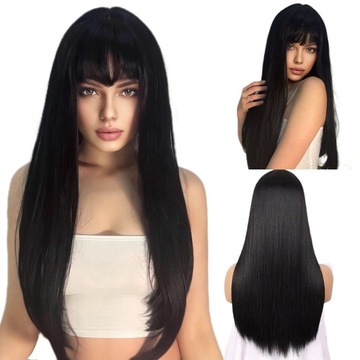 Peruka Damska Peruki Czarny Włosy Długie 66cm + Wig Cap