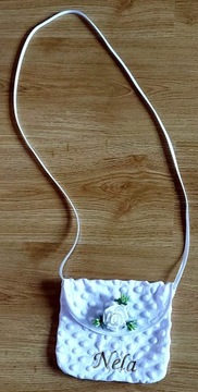 Сумочка для первого причастия с вышивкой имени, клатч с розой