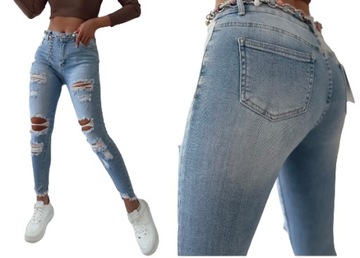Jeansy spodnie damskie z dziurami modelujące M Sara GRATIS PASEK XL/42