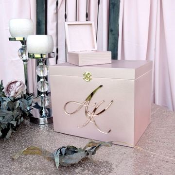 Большая шкатулка КОНВЕРТ, розовое золото, гламурная свадьба