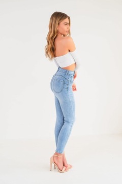 Klasyczne jeansowe spodnie damskie modelujące skinny PUSH UP wysoki stan M