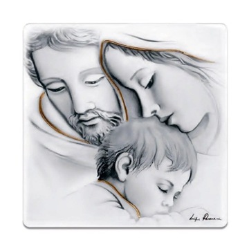 Obraz Świętej Rodziny malowany na drewnie 12x12 cm