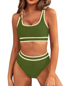 Seksowne damskie bikini z wysokim stanem w jednolitym kolorze