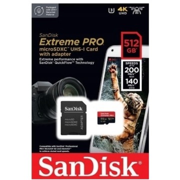 Новая карта microSD SanDisk Extreme Pro емкостью 512 ГБ, 200 МБ/с.