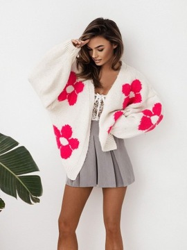 Sweter rozpinany COCOMORE FLOWERS kremowo-różowy (UNI)