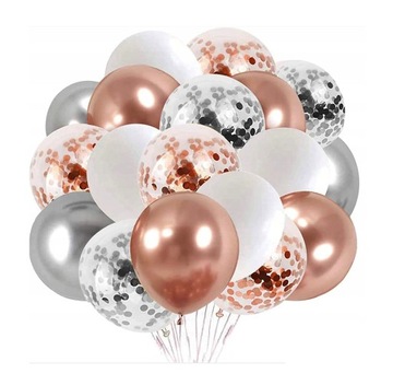 Balony z konfetti gold rose srebrne na 40stkę