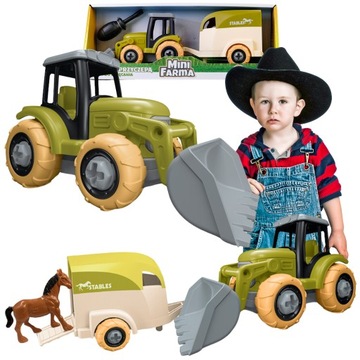 TRAKTOR z przyczepą do skręcania KONIK ŚRUBOKRĘT dla dzieci FARMA