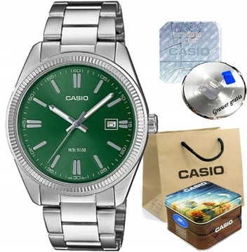 Zegarek męski Casio KLASYCZNY z datownikiem stalowy WR50m- PUDEŁKO + GRAWER