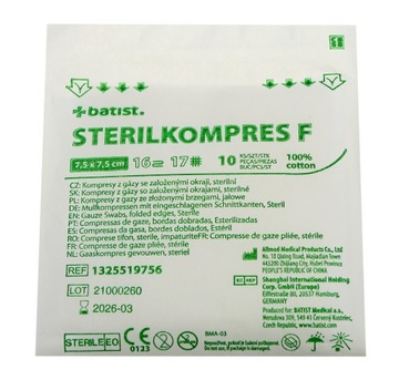 Kompresy gazowe jałowe gazik 7,5x7,5 cm 10 sztuk