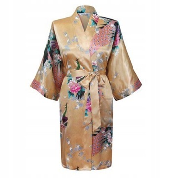 Szlafrok W Kwiaty Kimono Jedwab Satyna Burgund
