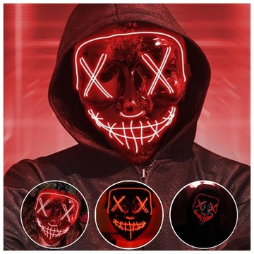 ŚWIECĄCA MASKA NA HALLOWEEN IMPREZĘ STRASZNA LED PODŚWIETLANA na Pilot Vip