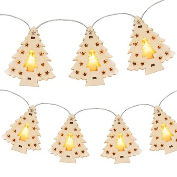LAMPKI CHOINKI DREWNIANE LED OZDOBA ŚWIĄTECZNA NA BATERIE 120CM