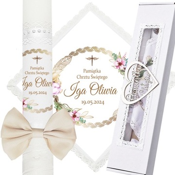 ŚWIECA NA CHRZEST SZATKA DO CHRZTU IMIĘ PUDEŁKO