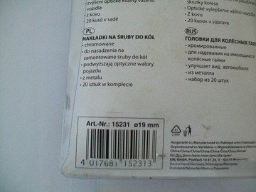 КРЫШКИ КОЛЕСНЫХ БОЛТОВ 19 ММ, ХРОМИРОВАННЫЕ