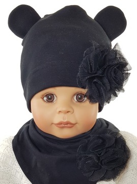 KOMPLET CZAPKA MYSZKA MINNIE + CHUSTKA Z POMPONIKAMI 1-10 LAT AŻ 20 WZORÓW