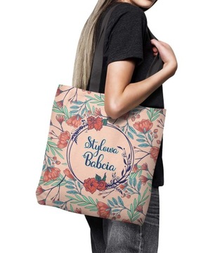 TORBA na Zakupy Duża Materiałowa Shopper Wzory Dzień Babci