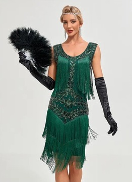 SUKIENKA CEKINOWA CEKINY WIELKI GATSBY LATA 20 RETRO SYLWESTER ZIELONA